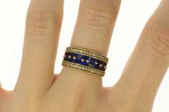 14K Yellow Gold Diamond Syn.Sapphire Statement Band Ring