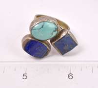Sensational Vintage Lapis and Turquoise Ring in Gold Plated Sterling Silver