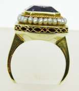 Exquisite Antique 14K Amethyst & Seed Pearls Ring, 6