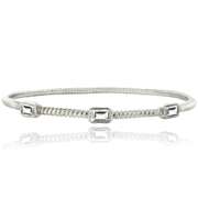 Silver Tone White Topaz Rectangular Corrugated Bangle