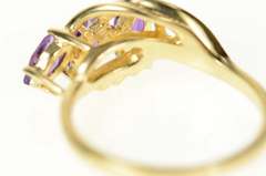 14K Yellow Gold Marquise Amethyst Three Stone Bypass Ring