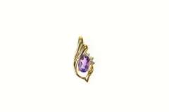 10K Yellow Gold Oval Amethyst Diamond Accent Classic Pendant