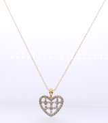 Dainty 10KT Cross-Hatch Baguette Diamond Heart Pendant on Chain