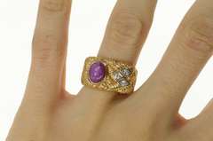 14K Yellow Gold 1940's Lindy Star Ruby Diamond Woven Ring