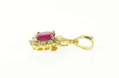 18K Yellow Gold 0.75 Ctw Natural Ruby Oval Diamond Halo Pendant