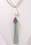 Brilliant Extra Long Turquoise, Pearls, Malachite and Quartz Crystal Ladies Necklace