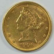Fully struck and lustrous BU 1906-D $5 Liberty Gold Piece