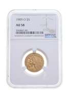AU58 1909-O $5 Indian Head Gold Half Eagle - Graded NGC