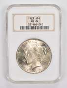 MS64 1923 Peace Silver Dollar - Graded NGC