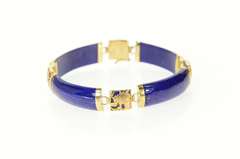 14K Yellow Gold Lapis Lazuli Carved Chinese Dragon Motif Bracelet