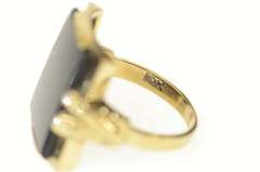 10K Yellow Gold Art Deco Squared Black Onyx Statement Ring