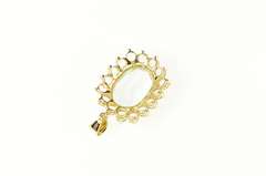 14K Yellow Gold Oval Syn. Blue Topaz Halo Statement Pendant