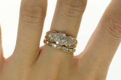 14K Yellow Gold 1.37 Ctw Diamond Cluster Engagement Bridal Set Ring