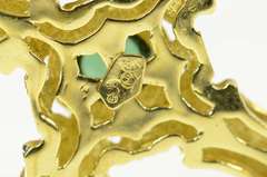 18K Yellow Gold Ornate Pink & Green Tourmaline Cross Pendant/Pin