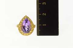 10K Yellow Gold Pear Amethyst Citrine Halo Cocktail Statement Ring