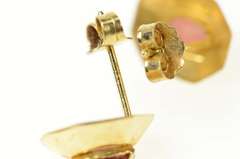 14K Yellow Gold Oval Garnet Squared Statement Simple Stud Earrings