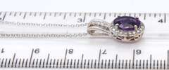 Elegant White Gold Amethyst and Diamond Halo Pendant on Chain