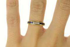 14K Yellow Gold Diamond Princess Sapphire Squared Band Ring