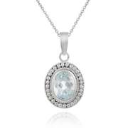 Sterling Silver Blue Topaz Oval Solitaire Pendant