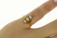 18K Yellow Gold Ornate Victorian Pearl Filigree Engagement Ring