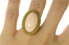 18K Yellow Gold Oval Coral Retro Cabochon Cocktail Ring