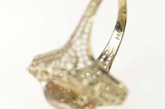 14K White Gold Art Deco Citrine Ornate Filigree Statement Ring