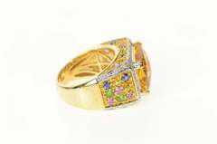 14K Yellow Gold Emerald Citrine Diamond Sapphire Cocktail Ring