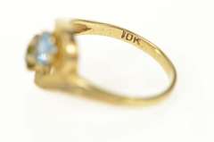10K Yellow Gold 1960's Blue Topaz Peridot Textured Bypass Ring