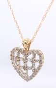 Dainty 10KT Cross-Hatch Baguette Diamond Heart Pendant on Chain