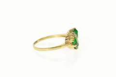 14K Yellow Gold Oval Syn. Emerald CZ Bypass Statement Ring