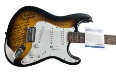 The Beach Boys Autographed Guitar w Little Deuce Coupe Lyrics in Display Case ACOA