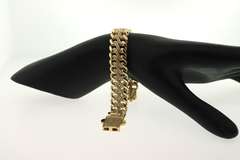 Tri-Layered 14k Gold Handmade Italian Curb Chain Bracelet with Cubic Zirconias