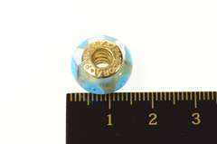 14K Yellow Gold Pandora Blue Mystic Murano Glass Bead Charm/Pendant