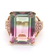 Attractive Yellow Gold Emerald Cut Bi Color Topaz Ring