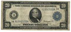 Scarce 1914 Series Large Size $20 Federal Reserve Note (1-A)