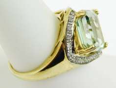 10K Large Green Amethyst & Pave Diamonds Ring, 8