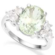 3.00 CT GREEN AMETHYST & 2/5 CT WHITE TOPAZ 925 STERLING SILVER RING