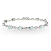 925 Silver Simulated White Opal and White Topaz Oval-Cut Swirl Tennis Bracelet