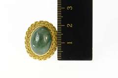 18K Yellow Gold Oval Nephrite Braided Rope Trim Cocktail Ring