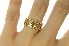14K Yellow Gold Elaborate Diamond Filigree Graduated Eternity Ring