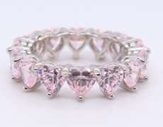 Heart Shaped Pink Cubic Zirconia Sterling Silver Band