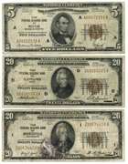 3 Diff. 1929 Series National Currency Notes: $5 & 2 $20's