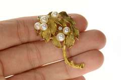 18K Yellow Gold Retro Ornate Pearl Diamond Tree of Life Pin/Brooch