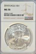 Flawless NGC MS70 graded 2010 $1 American Silver Eagle
