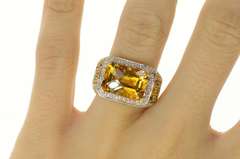 14K Yellow Gold Emerald Citrine Diamond Sapphire Cocktail Ring