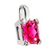 Sterling Silver Created Pink Sapphire& CZ Square & Heart Pendant