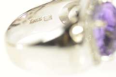 18K White Gold Amethyst Diamond Halo Loccai Design Ring