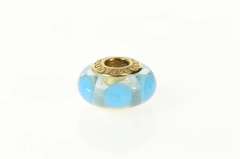 14K Yellow Gold Pandora Murano Blue Glass Swirl Designer Charm/Pendant