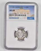 MS68 1918-D Germany 1/2 Mark - Graded NGC