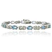 Silver Tone 7.15ct Blue Topaz & Diamond Accent X & Oval Bracelet